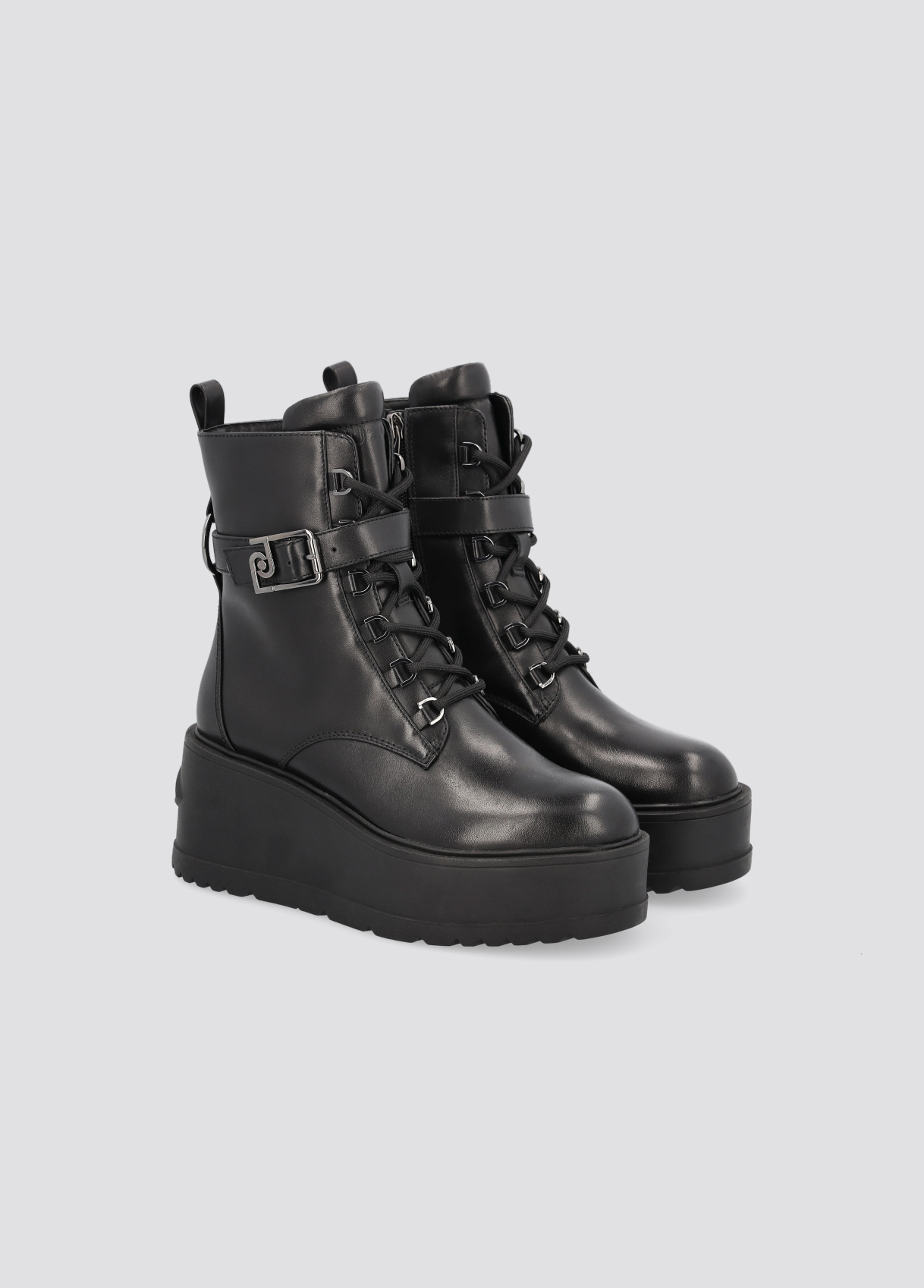 black wedge combat boots