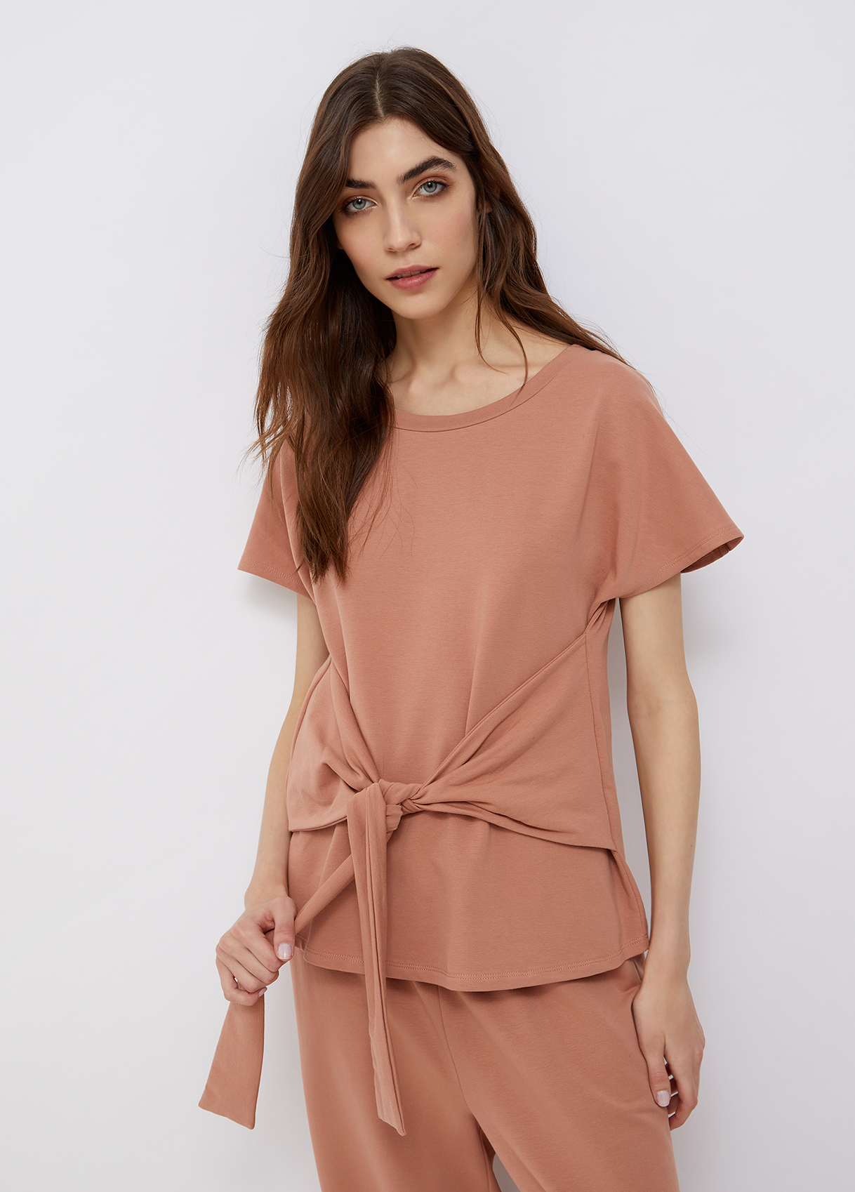 T-shirt in felpa con fiocco