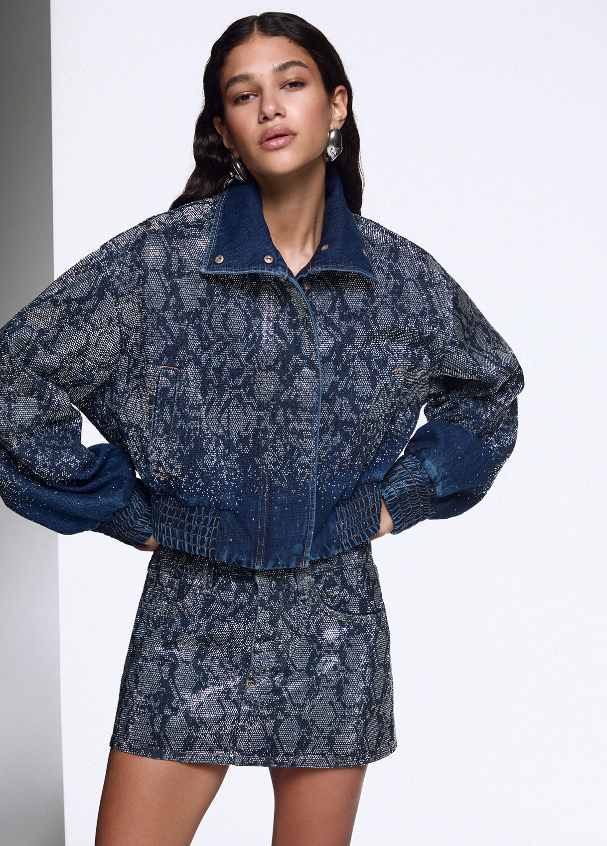 Liu Jo Bomber Cropped En Denim Avec Strass