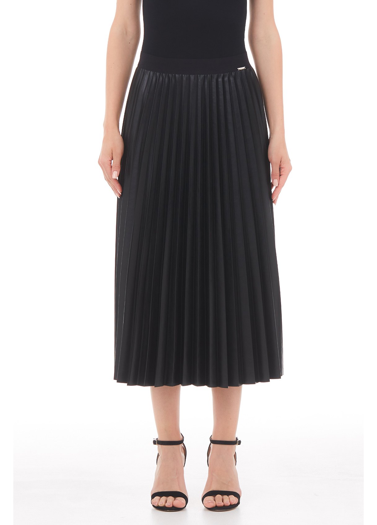 ワンピース LIU JO Women Mid Skirts WA5040MS55N 22222 Black Pleated midi skirt in coated fabric colour black | Liu Jo