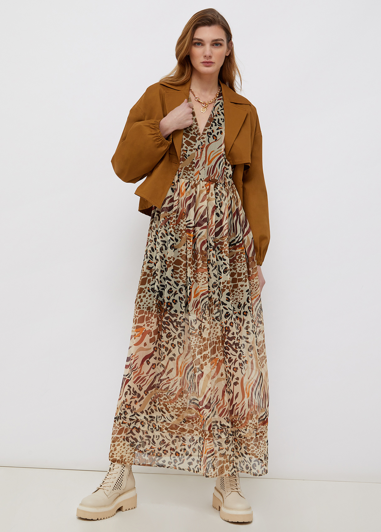 Long dress with animal-print