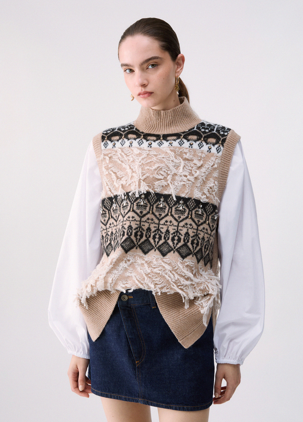 Liu Jo Gilet Jacquard Avec Broderies Bijoux