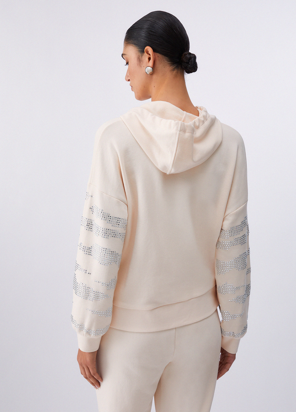 Hooded sweatshirt with appliqués colour champagne | Liu Jo