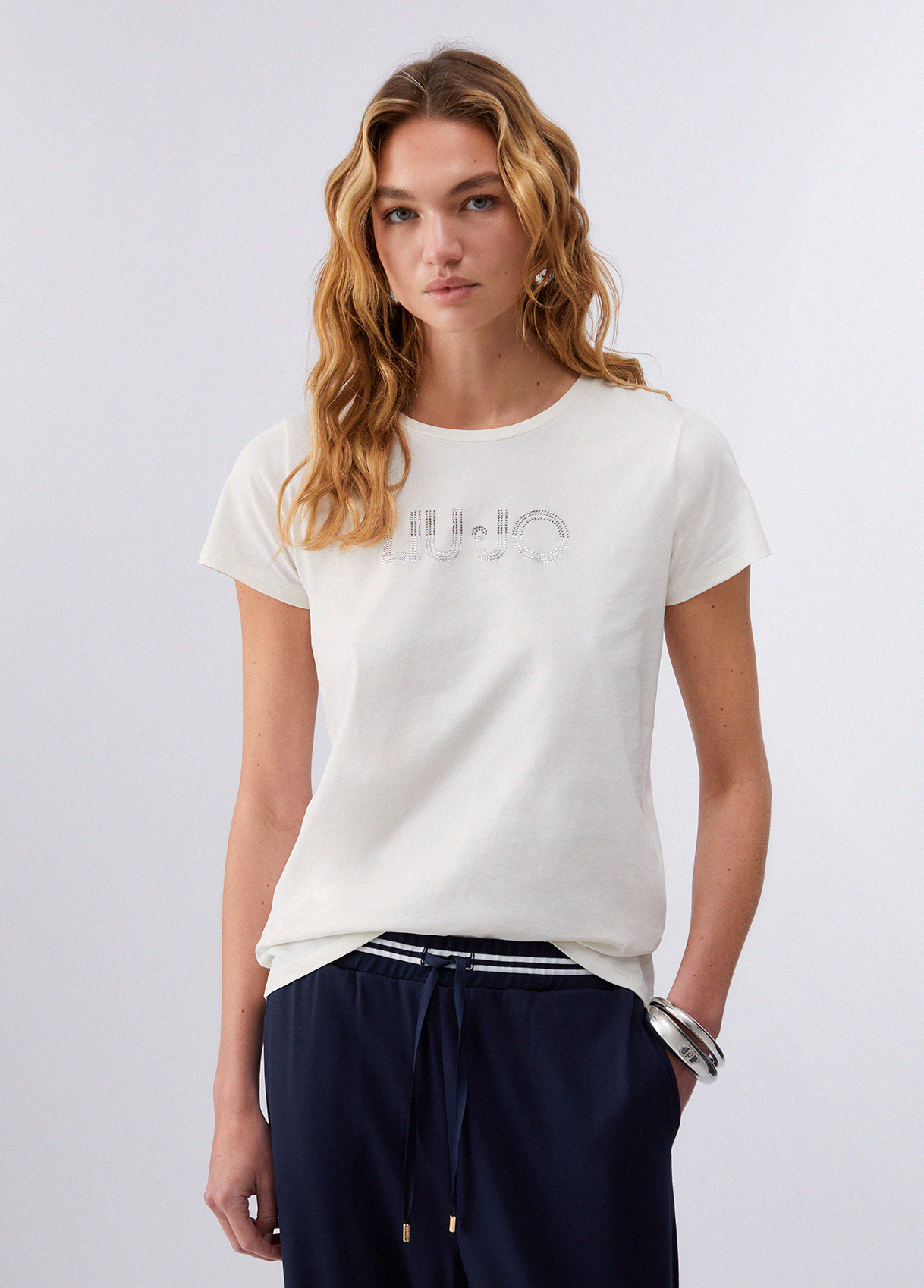 Liu Jo Donna Bianco T-Shirt Con Strass