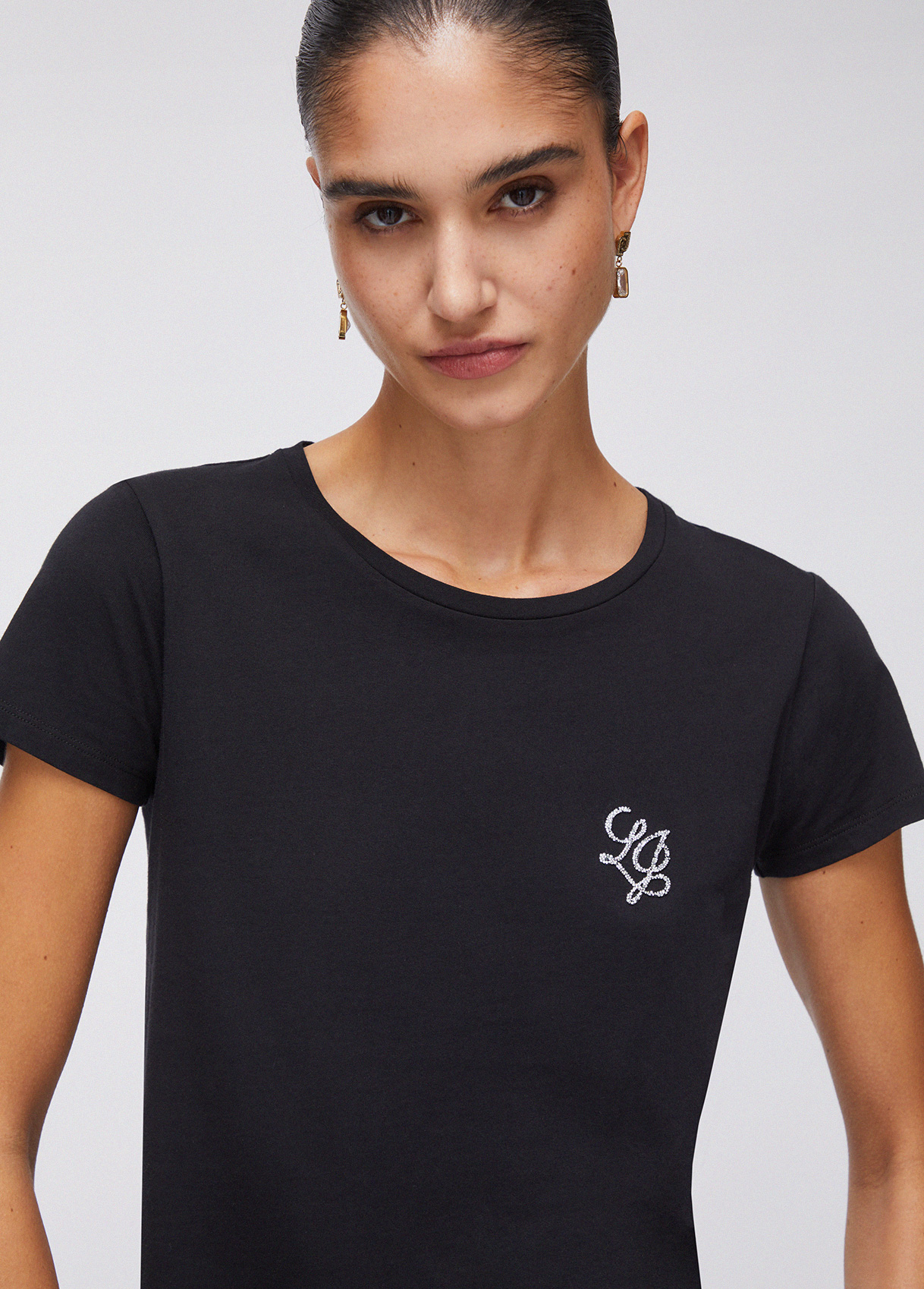 T-shirt with rhinestones colour black LJ | Liu Jo