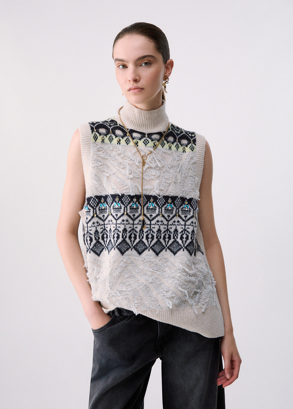 Liu Jo Gilet Jacquard Avec Broderies Bijoux