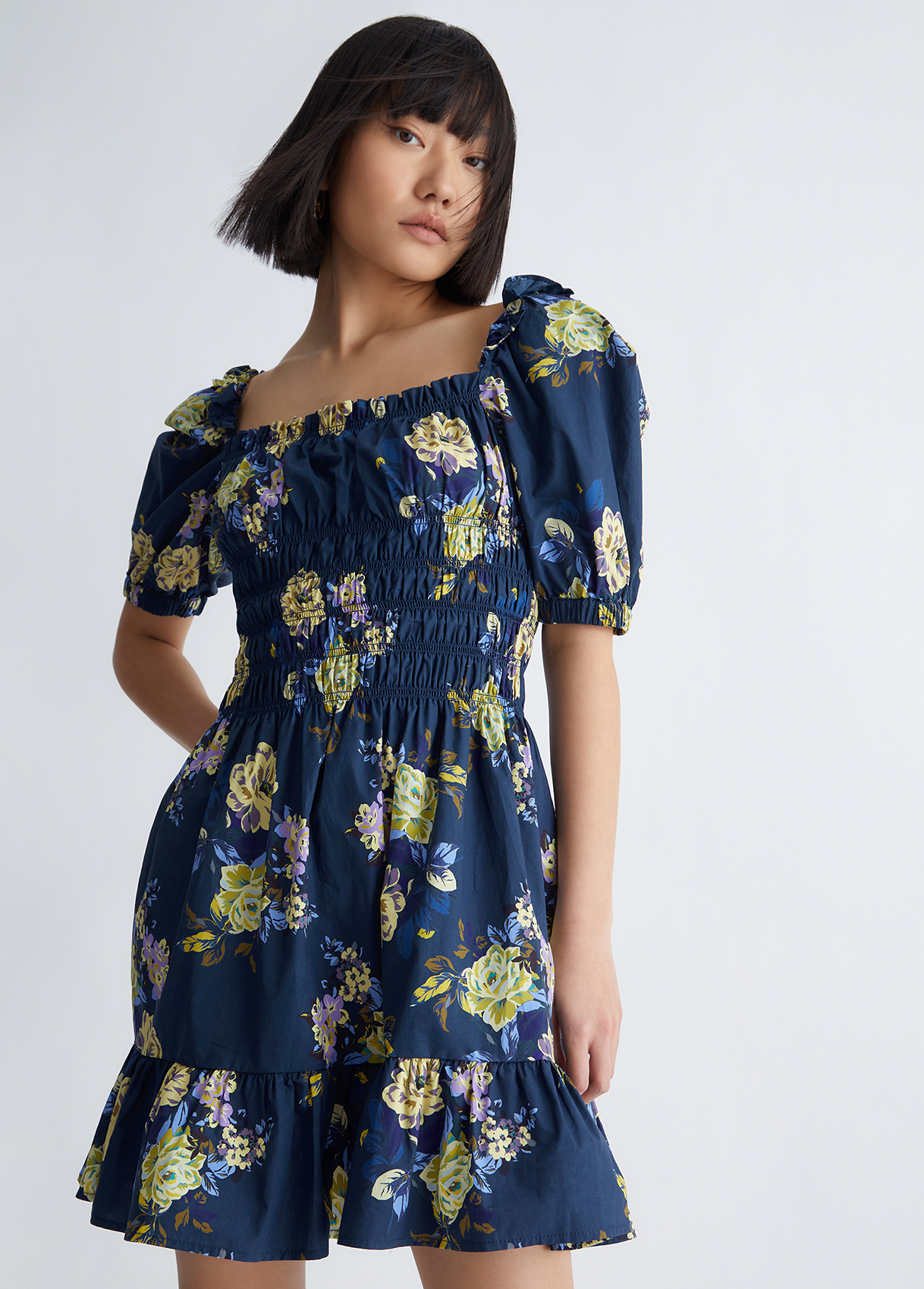Liujo Robe À Fleurs En Toile Denim
