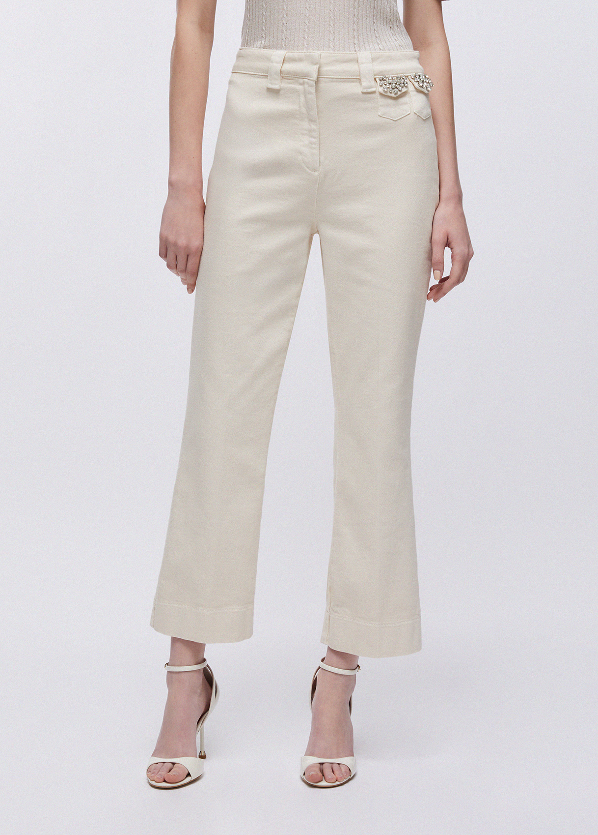 Liu Jo Cropped Trousers With Bejewelled Embellishment