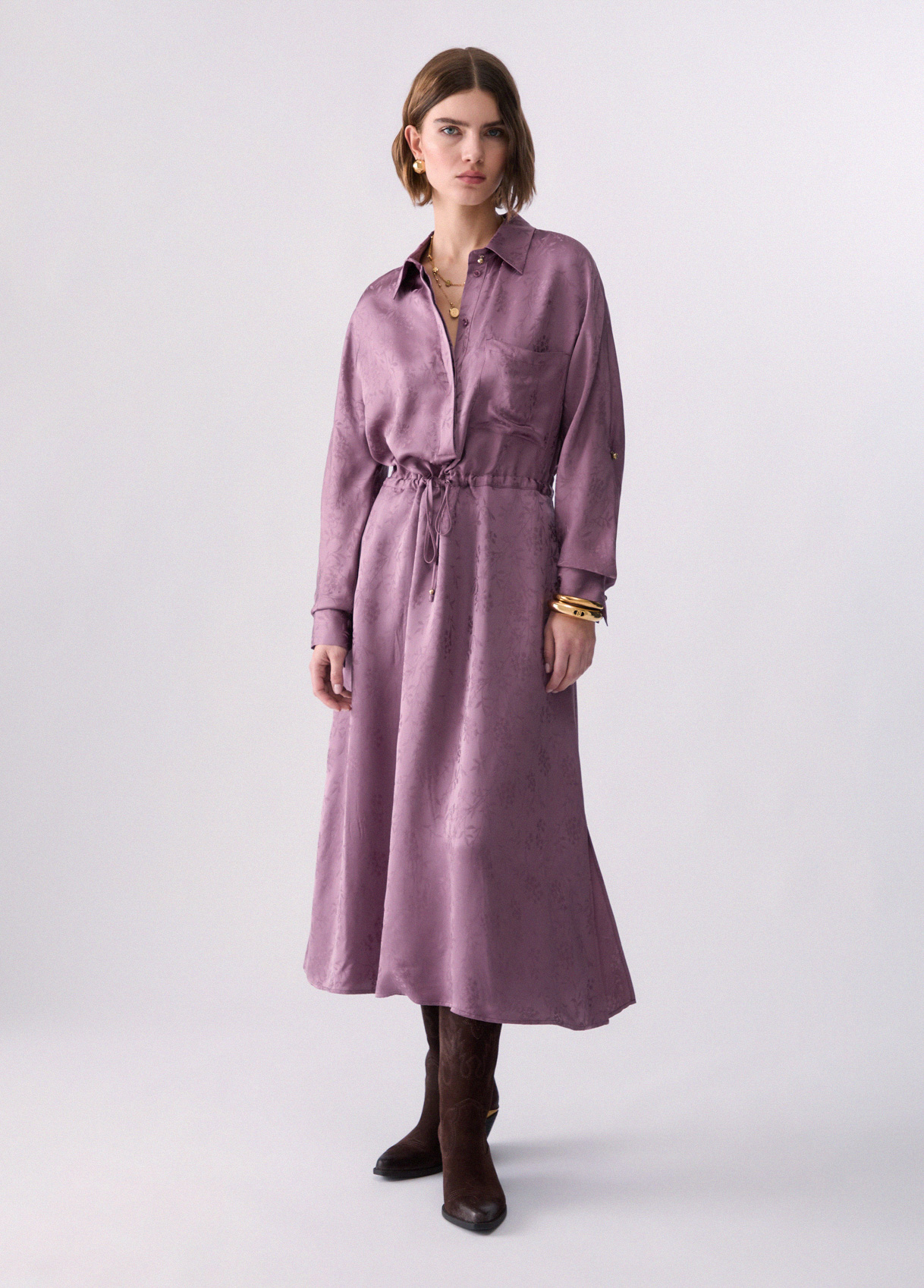 Liu Jo Donna Rosa Abito Midi In Raso Jacquard