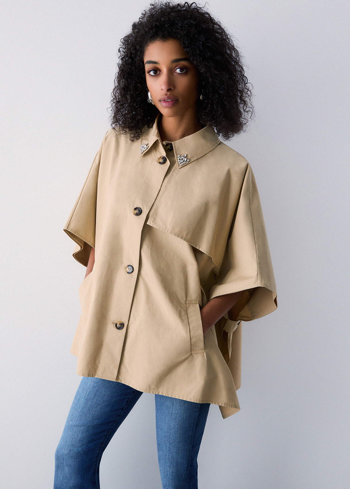 Liu Jo Trench-style Poncho With Bejewelled Embellishment