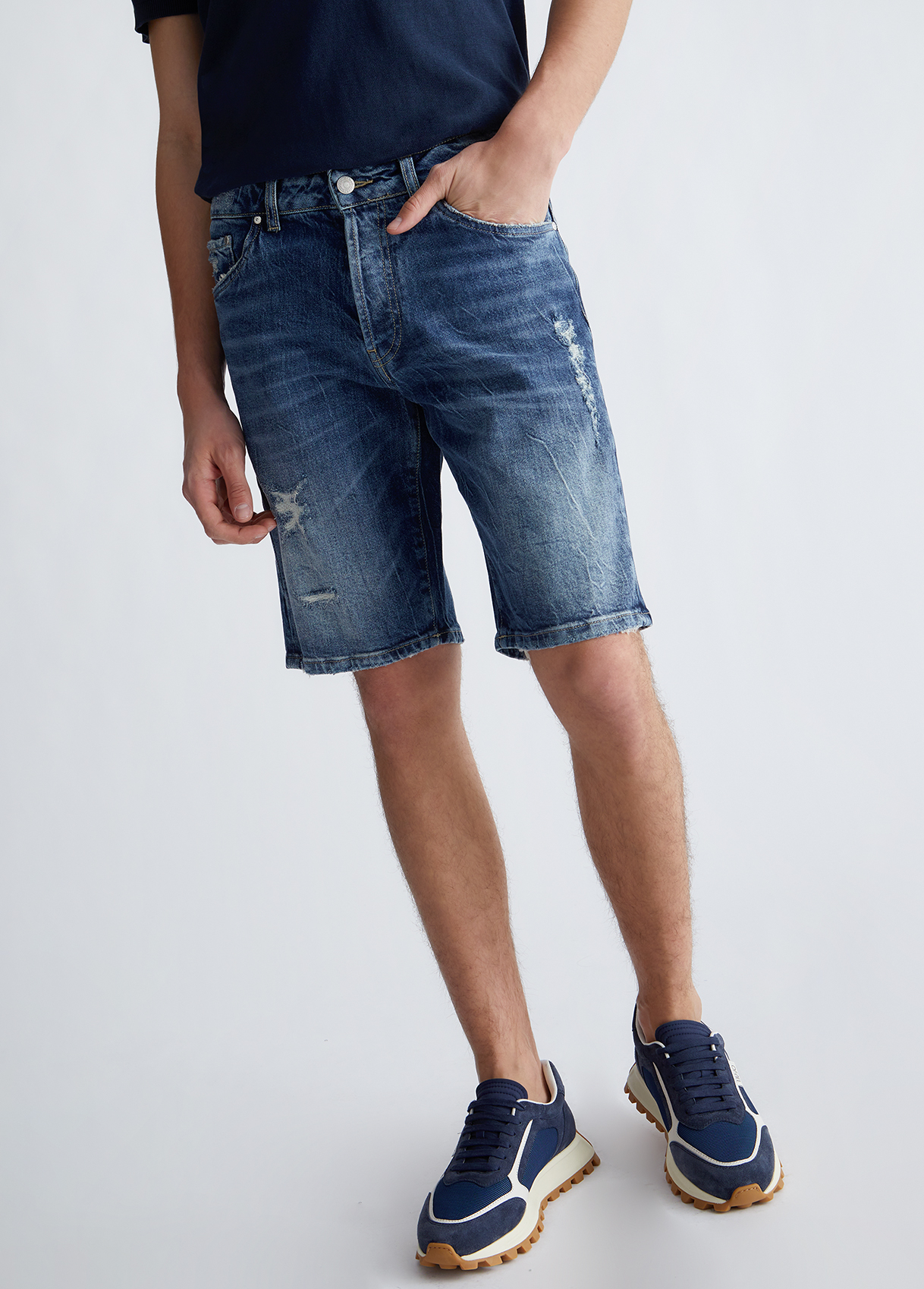 Liujo Bermuda En Jean Pour Homme Avec Déchirures