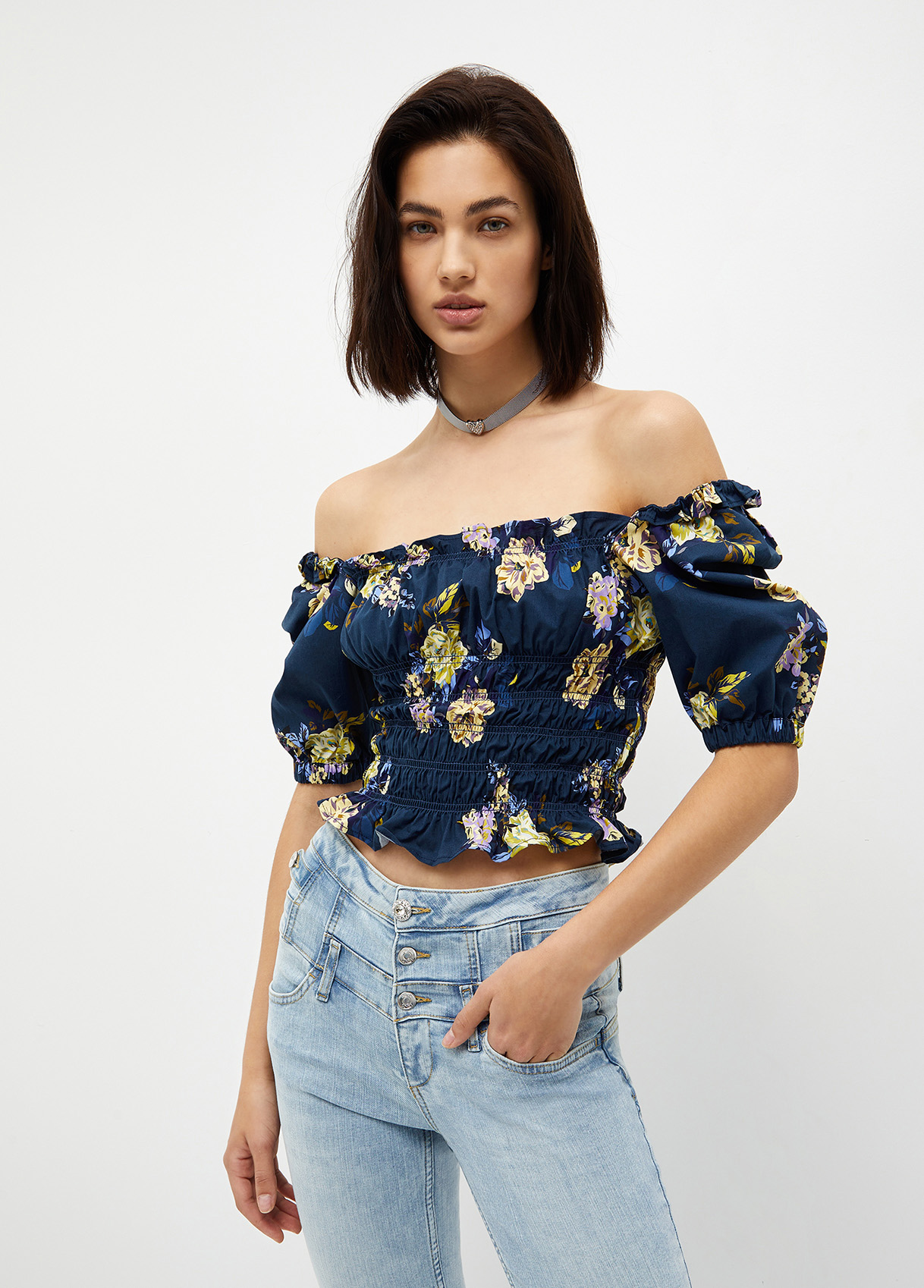 Liujo Top À Fleurs En Toile Denim