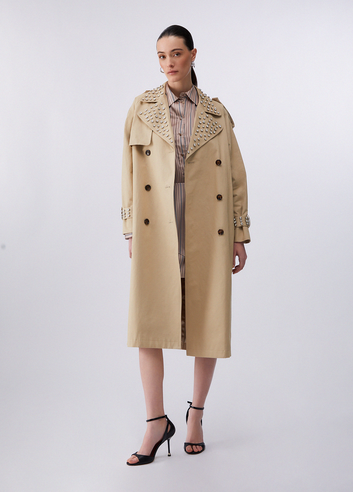 Liu Jo Trench Coat With Bejewelled Embellishment