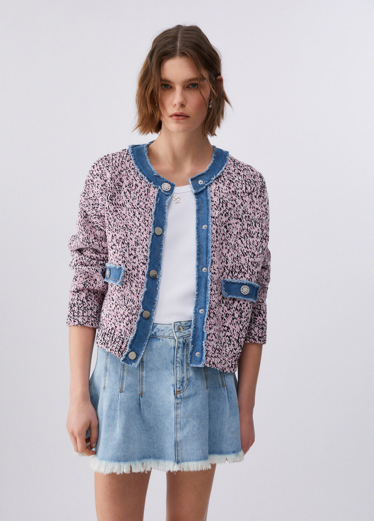 Liu Jo Mouliné Cardigan With Bejewelled Buttons