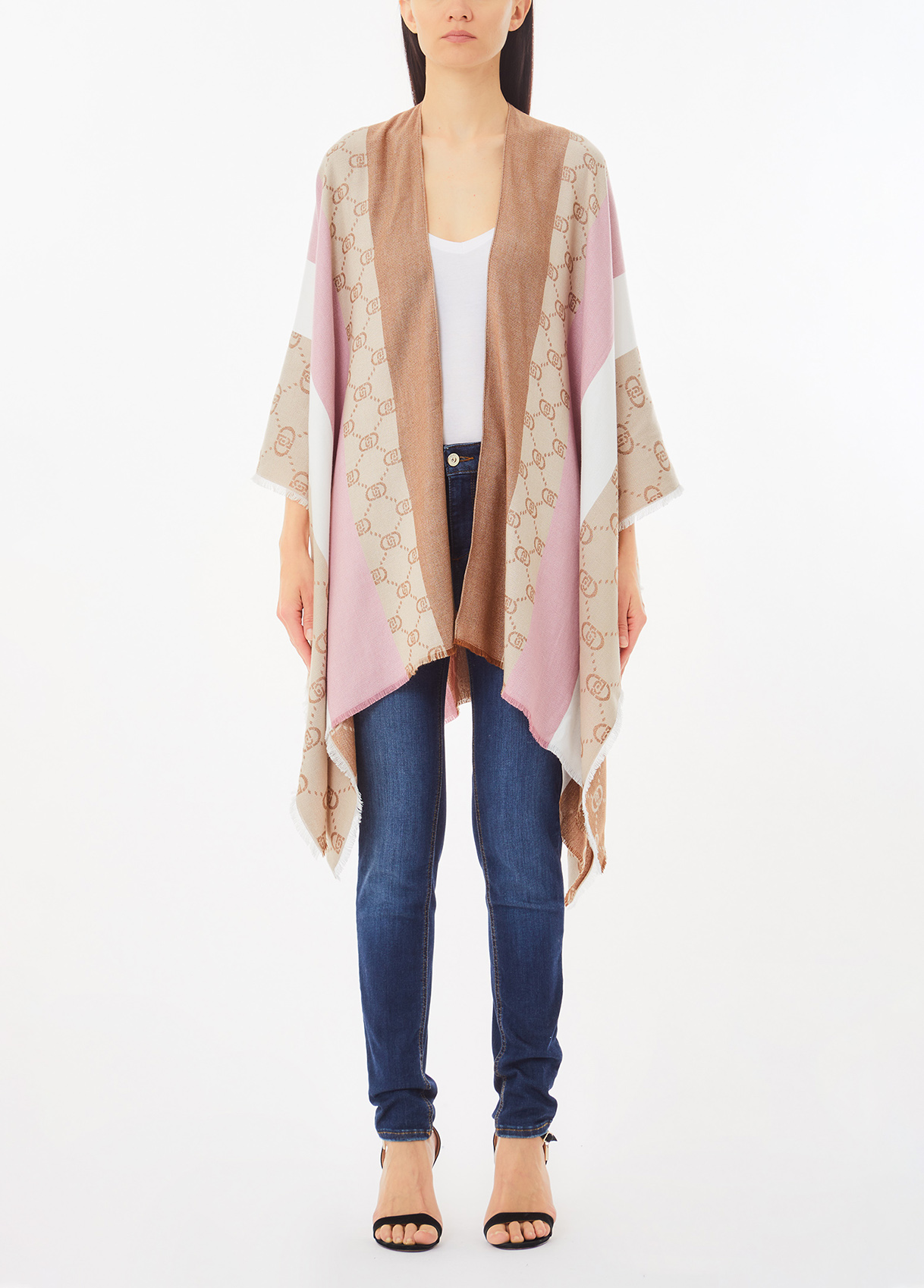 Liu Jo Mujer Beige Poncho Con Logotipo Monograma