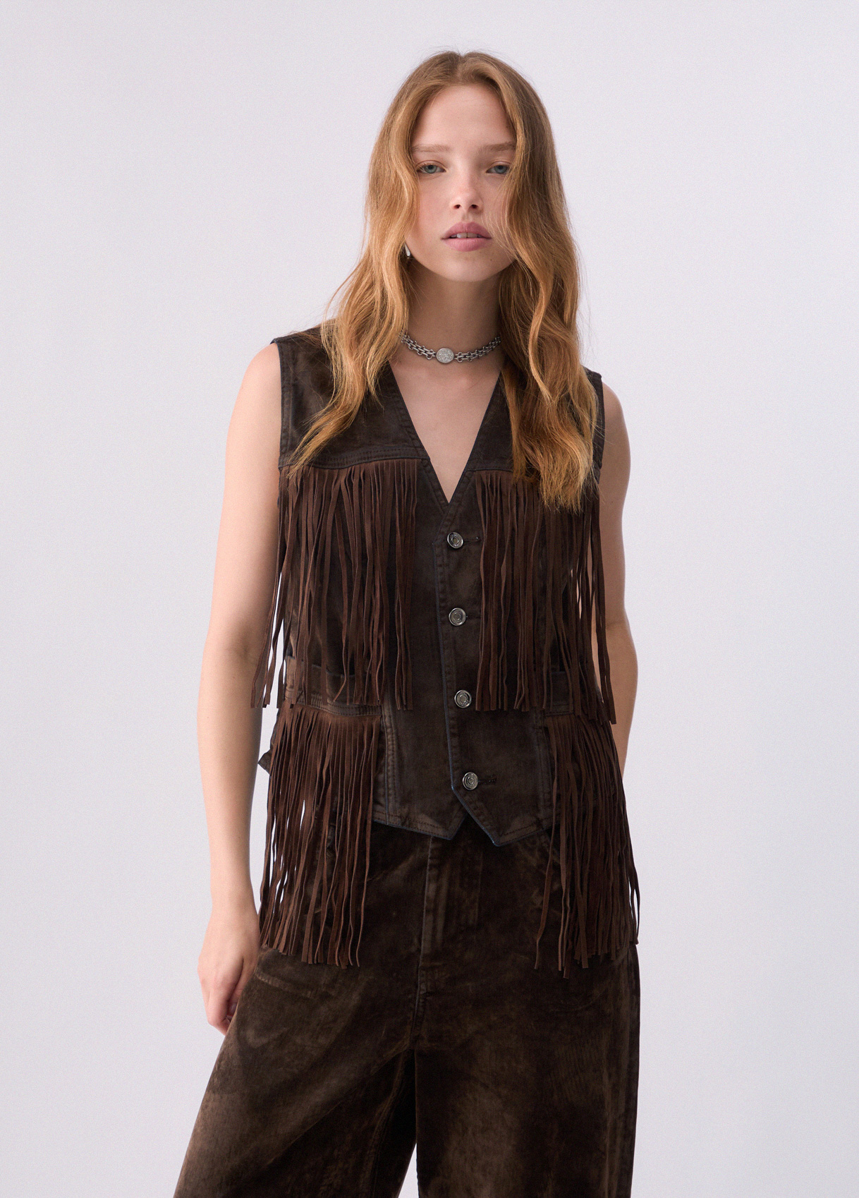 Liu Jo Fringed Vest In Flocked Fabric