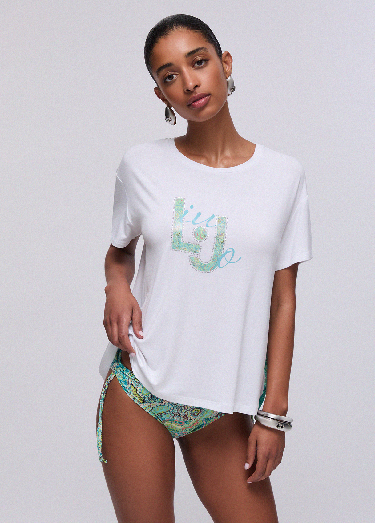 Liu Jo Donna Verde Acqua T-Shirt Con Inserto Stampato
