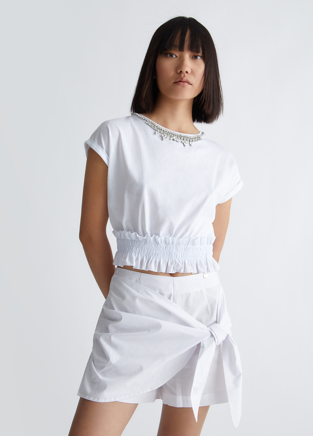 Liujo T-shirt Blanc Avec Applications De Pierres