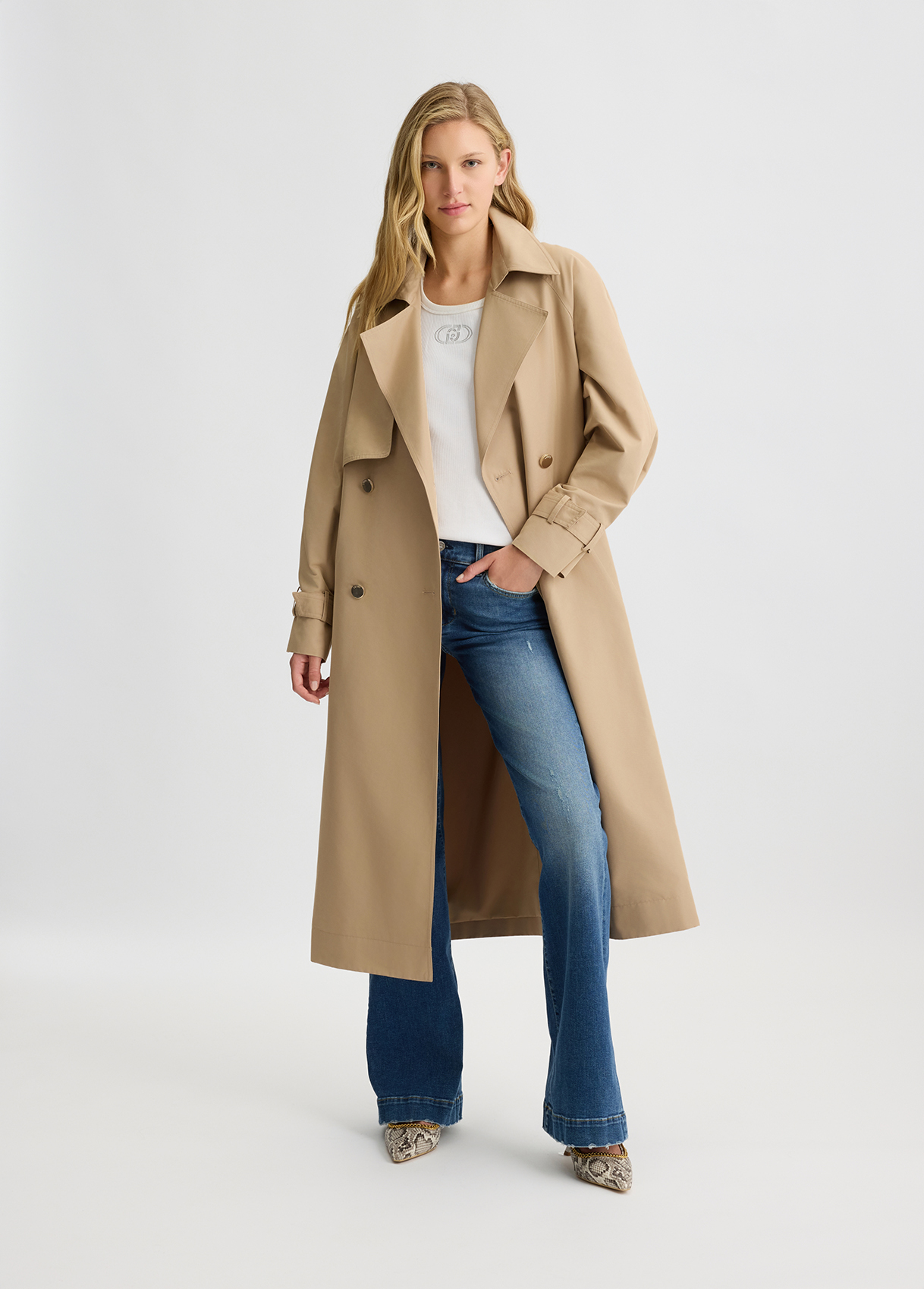 Double-breasted cotton trench coat colour beige | Liu Jo