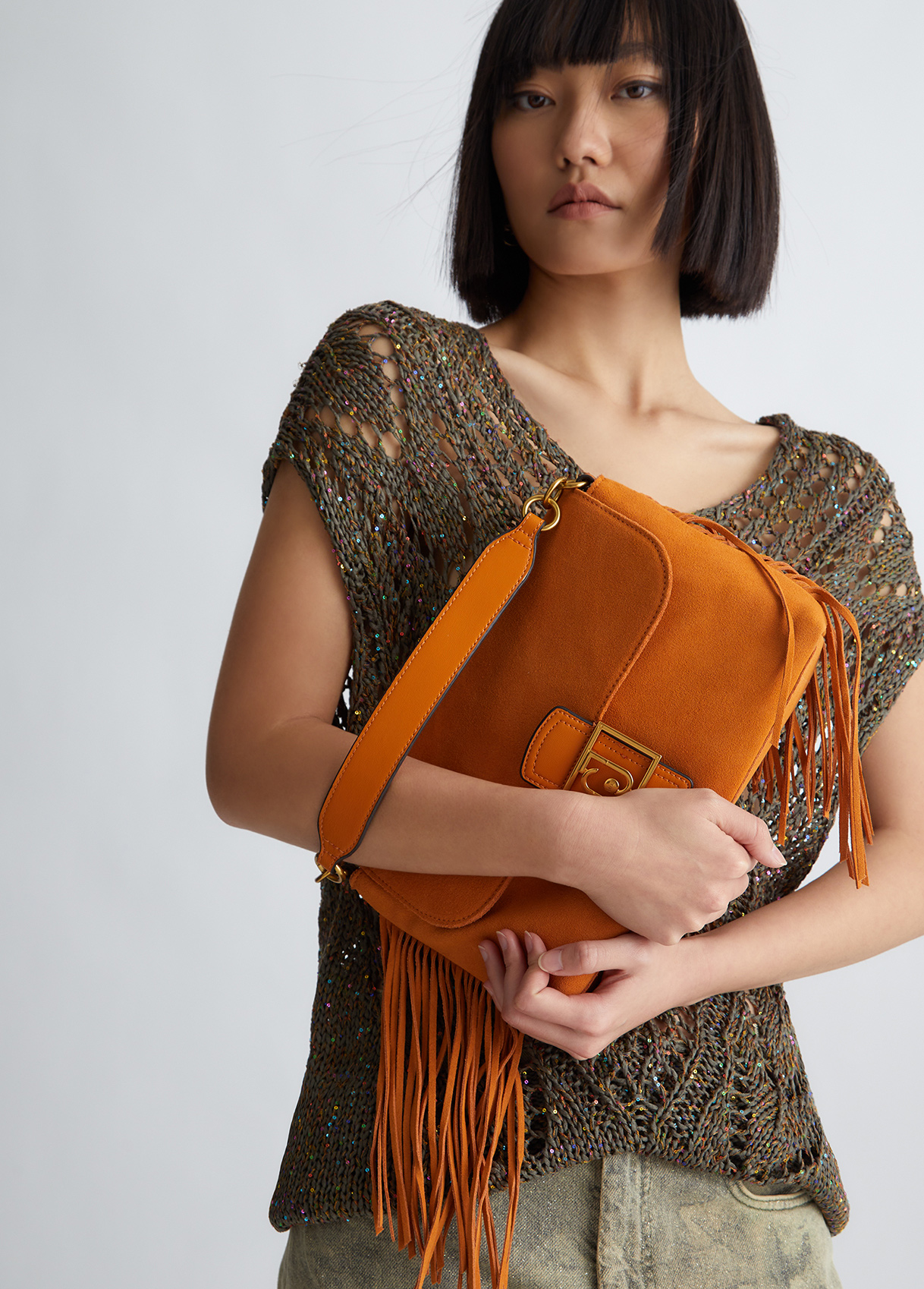 Liujo Sac À Main En Daim À Franges