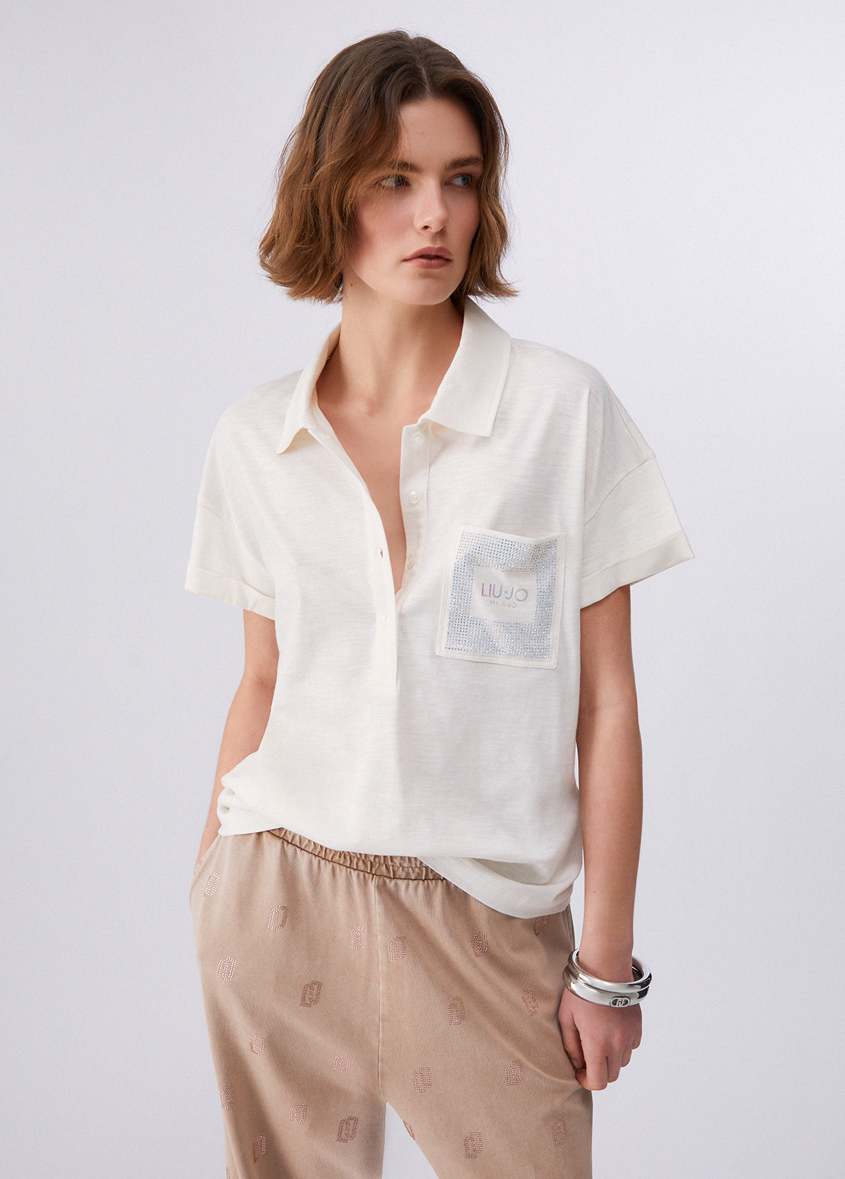 Liu Jo Donna Bianco Latte Polo Con Strass