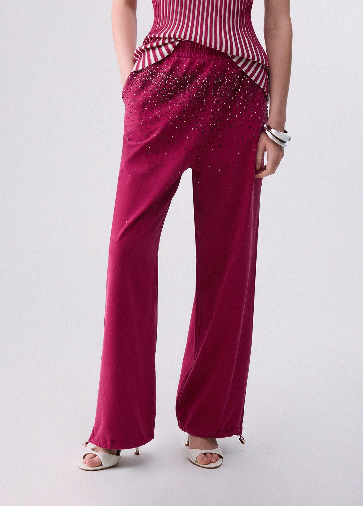 Liu Jo Faded Jersey Trousers With Rhinestones