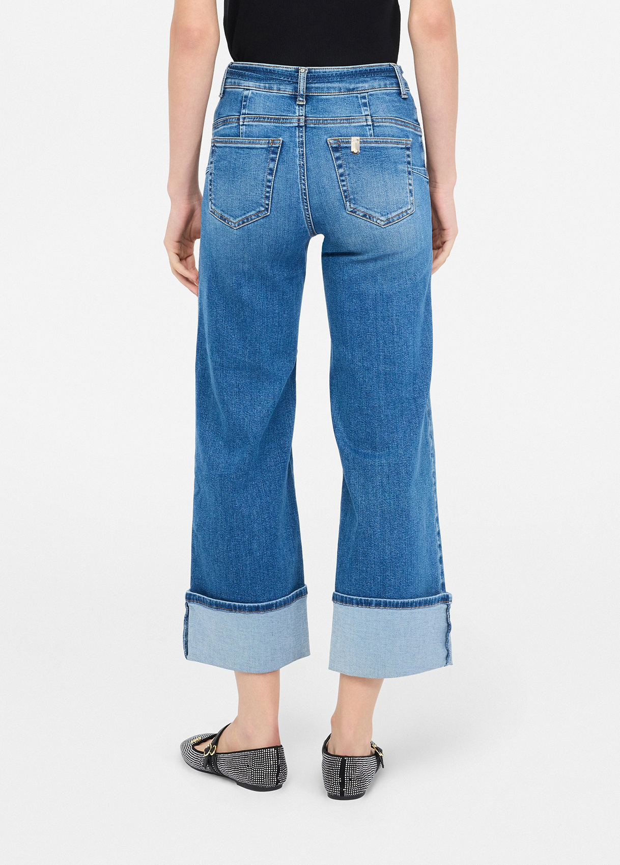 Jeans cropped con risvolto colore denim blu | Liu Jo
