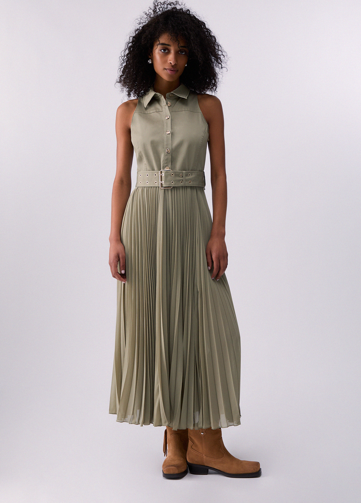 GRECIILOOKS Abito Lungo Elegante Per Donna, Stampa Floreale, Tessuto Morbido Viscosa, Maniche 3/4, Scollo Aperto, Stile Button-down, Vestito Da Giorno E Da Festa