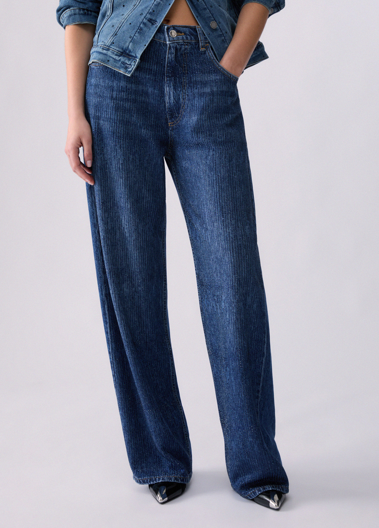 Liu Jo Mujer Denim Azul Vaqueros Rectos Con Strass