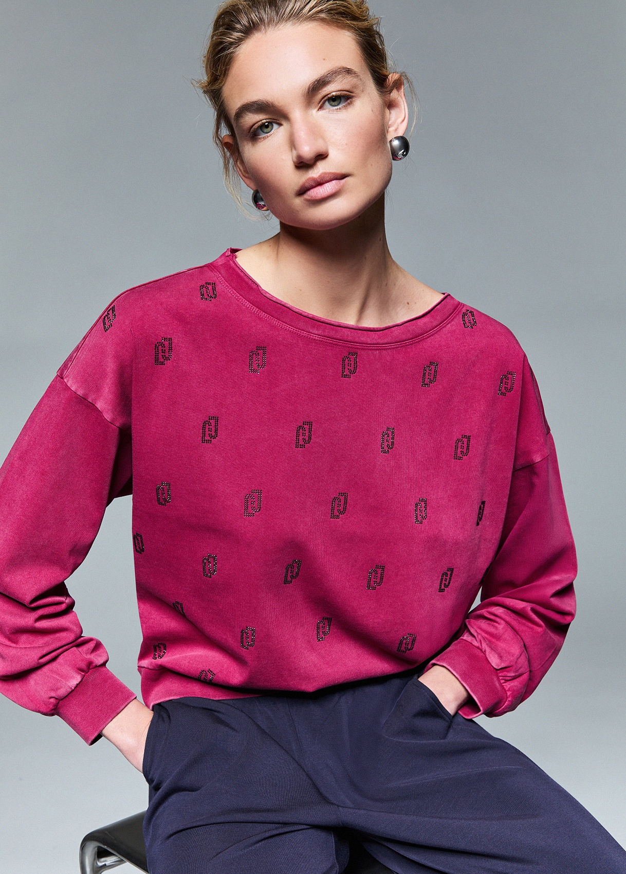 Liu Jo Faded Jersey Sweatshirt With Logo