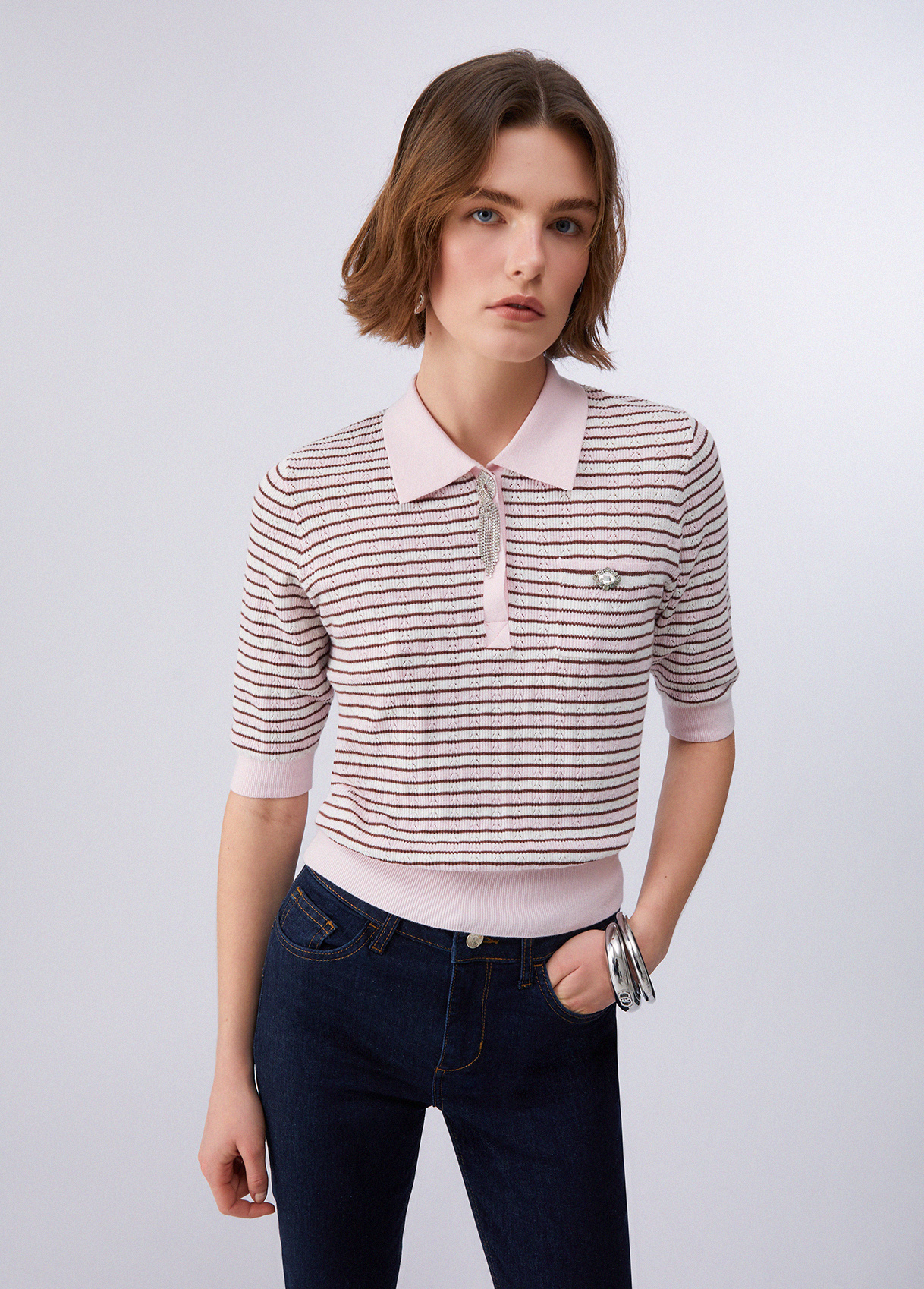 Liu Jo Striped Jumper With Bejewelled Details