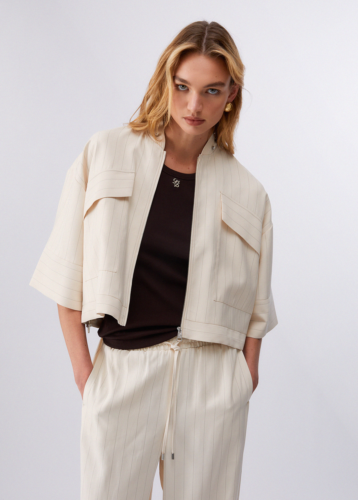 Liu Jo Pinstripe Jacket With Bejewelled Embellishment