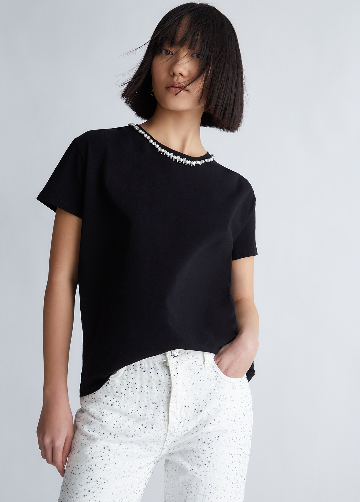 Liujo T-shirt Avec Perles Et Strass