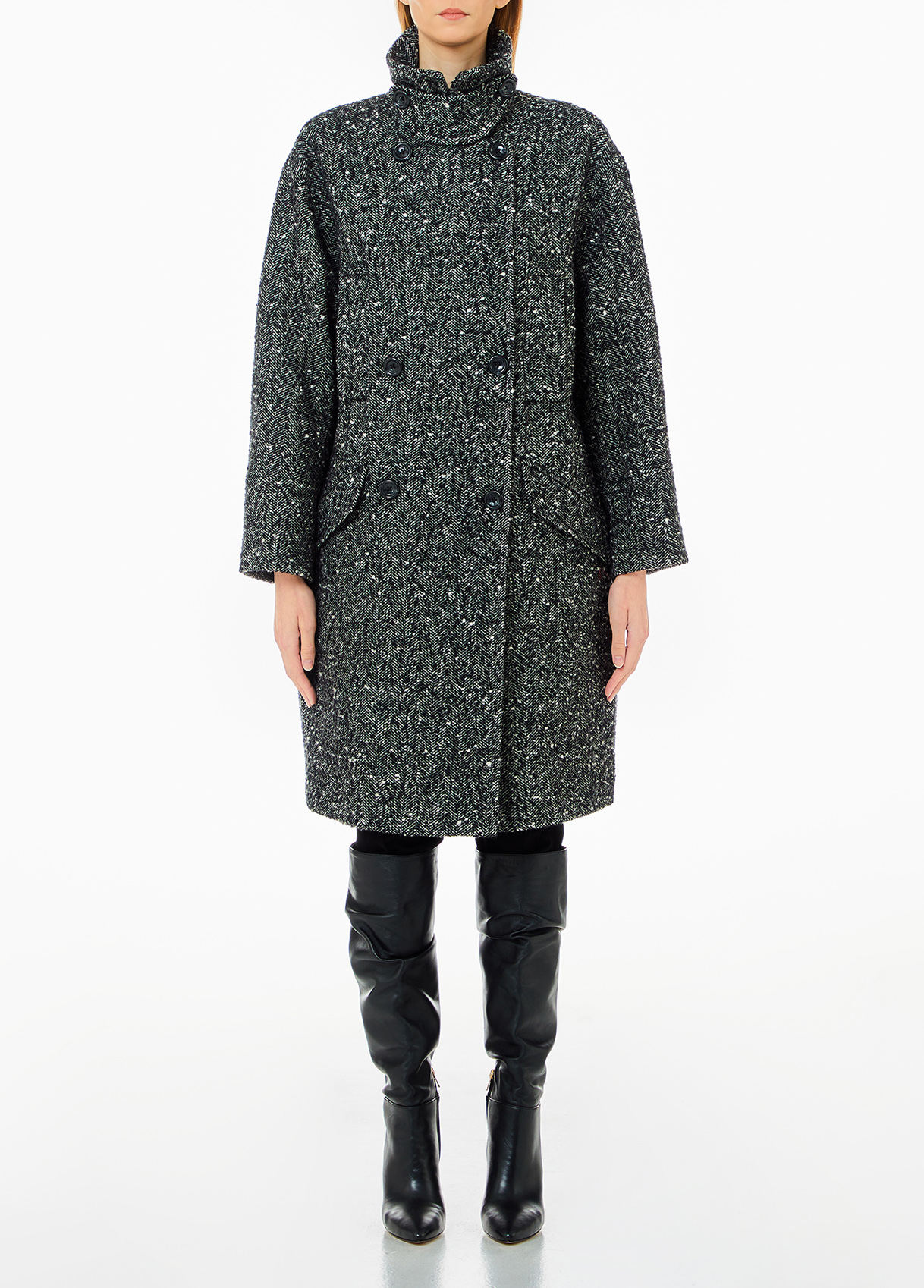 ジャケット・アウター lawgy curldoublebreastedbeltpointcoat Double-breasted wool-blend bouclé coat colour grey | Liu Jo