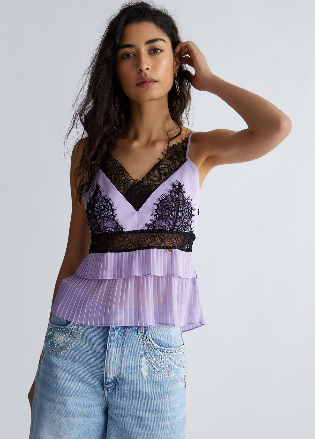 Liujo Top Plissé Avec Dentelle