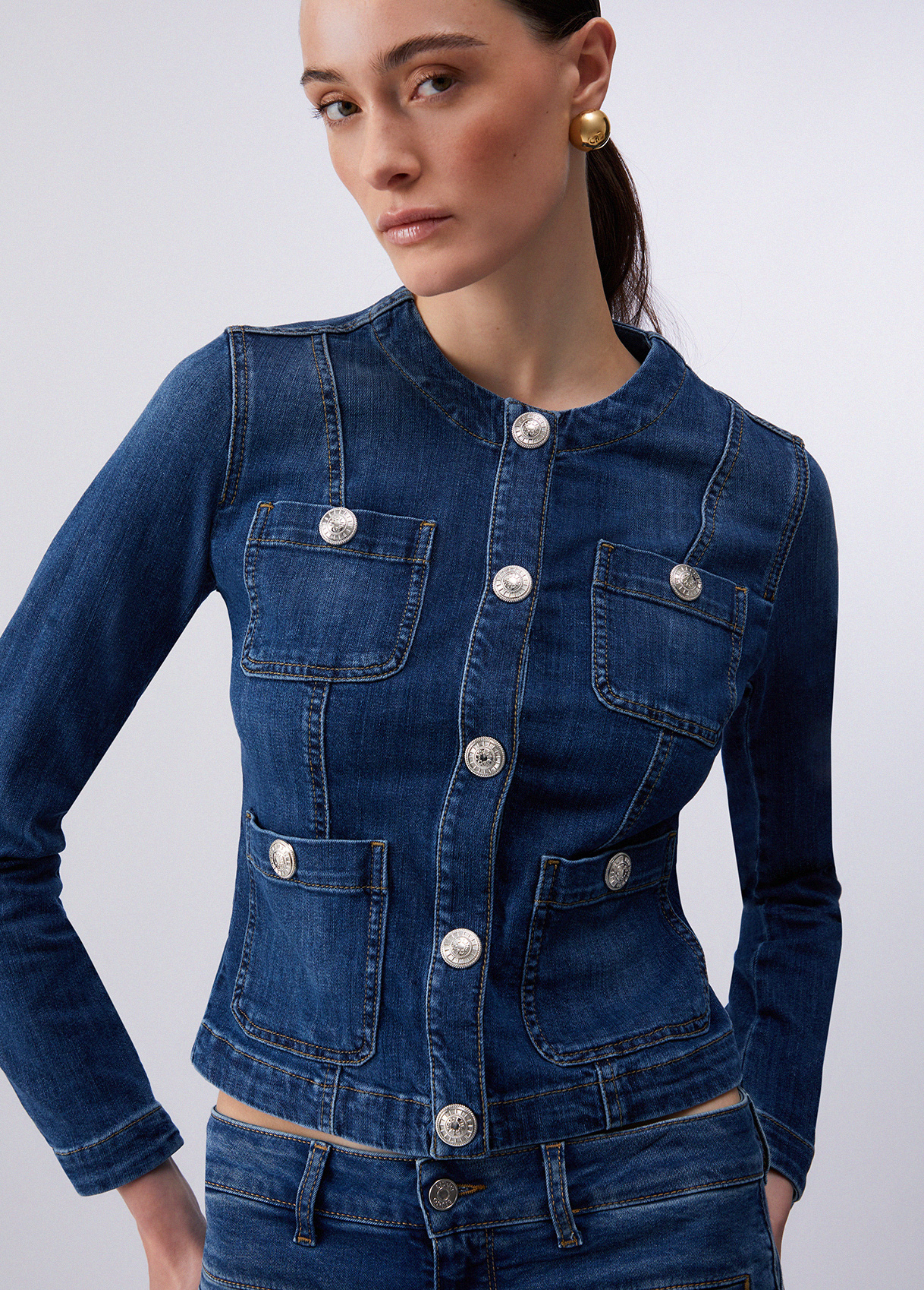 Denim jacket with logo buttons colour dark blue denim | Liu Jo