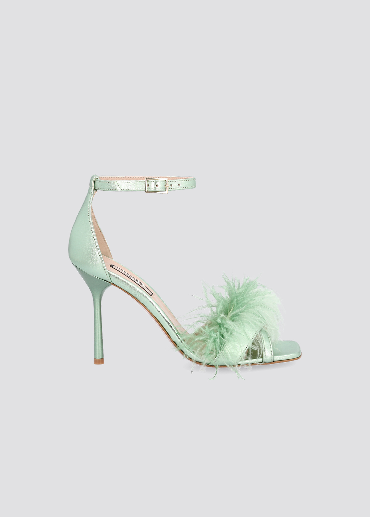 heels with feathers on back