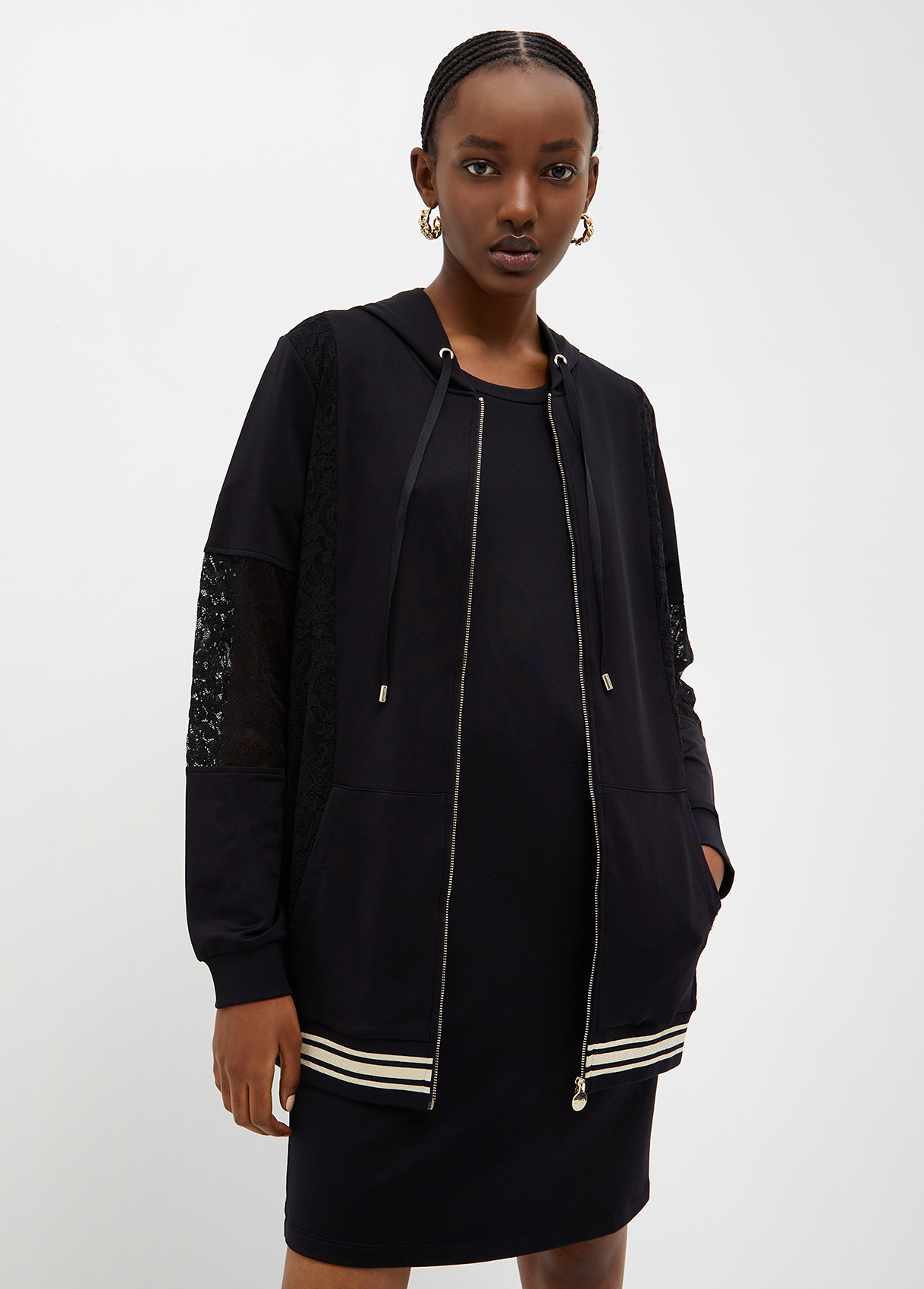 Liujo Cardigan En Gaze De Coton Avec Capuche Et Zip