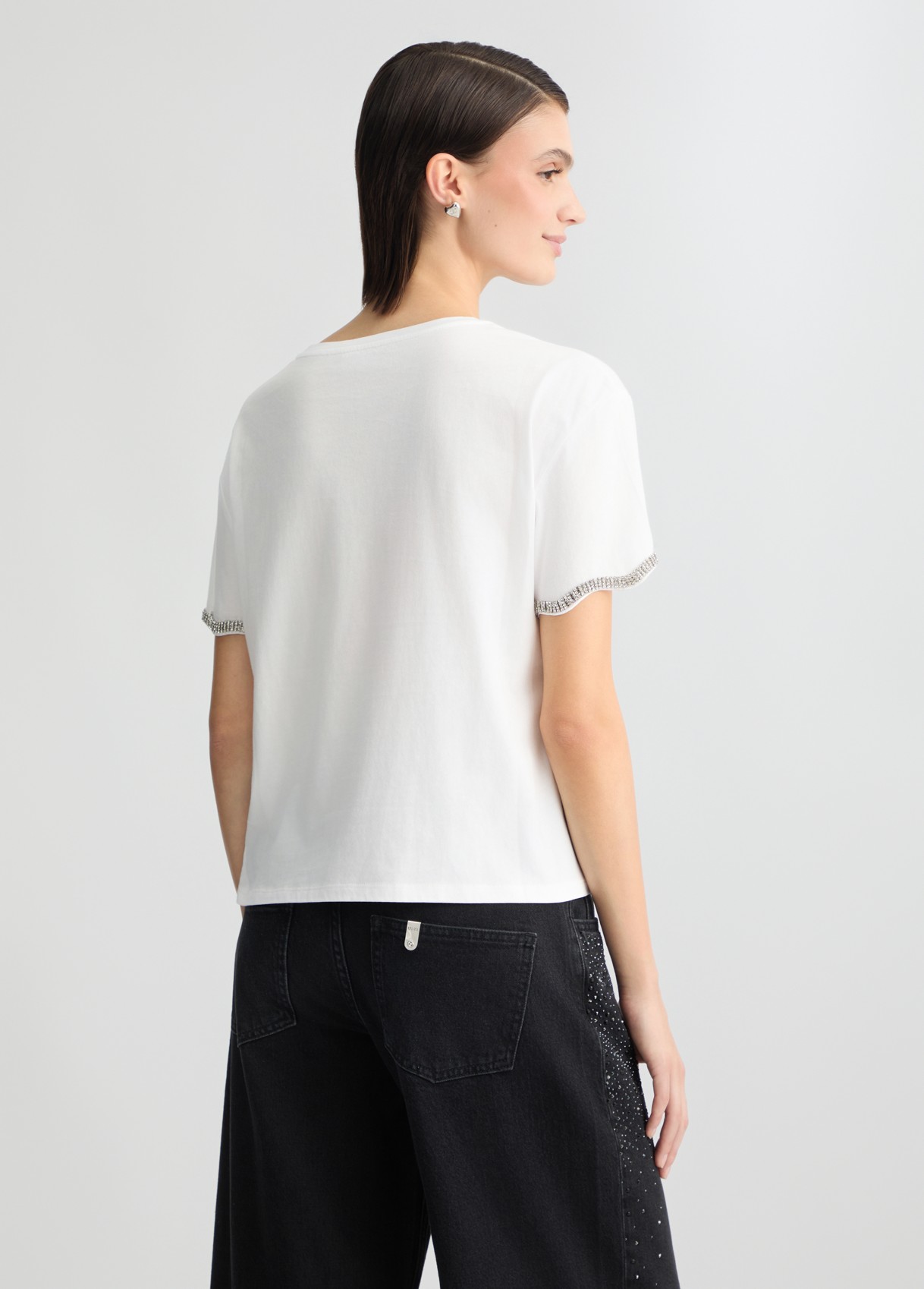 Cotton T-shirt with rhinestones colour white | Liu Jo