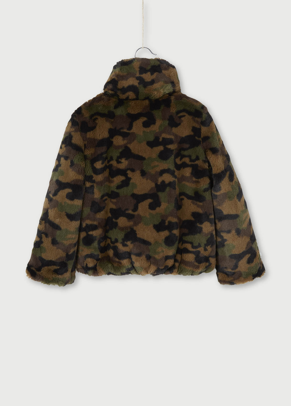 camouflage faux fur jacket