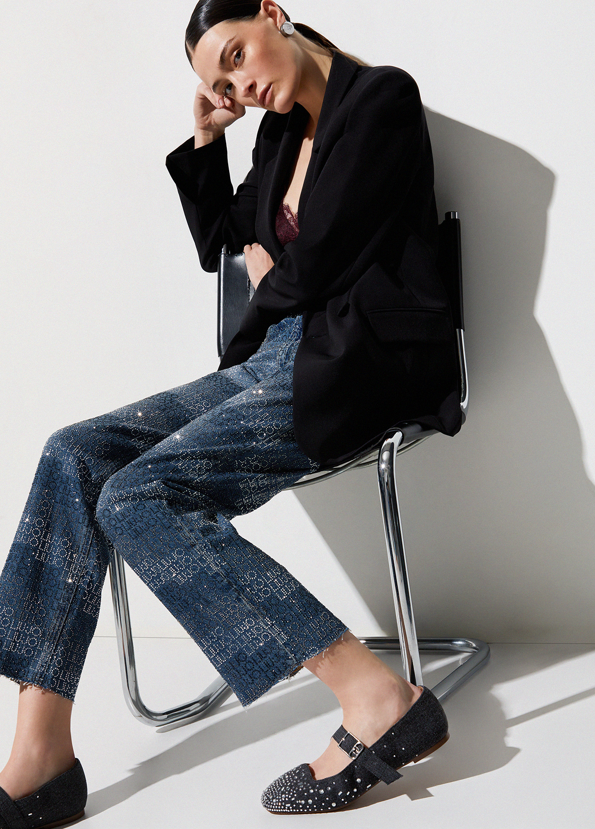 Liu Jo Denim Ballet Flats With Rhinestones