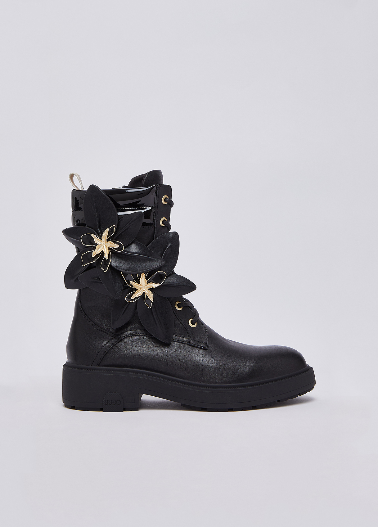 Liu Jo Rangers En Cuir Avec Maxi Fleurs