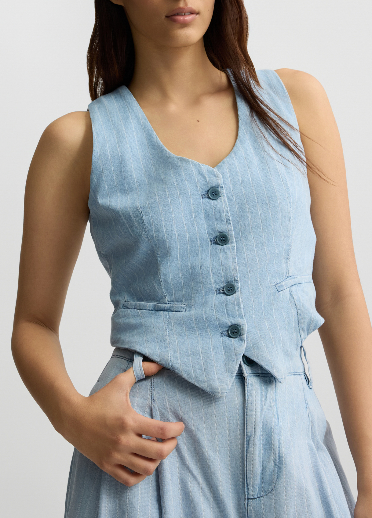 Pinstripe denim waistcoat colour light blue denim | Liu Jo
