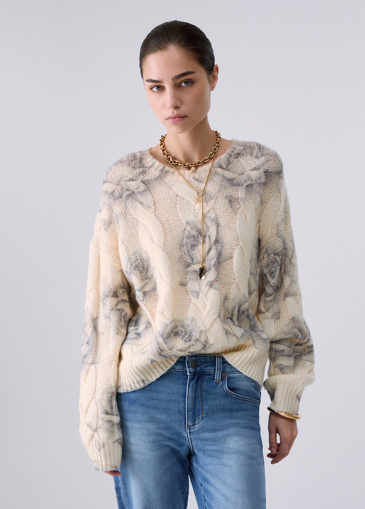 Liu Jo Wool Sweater With Rose Print
