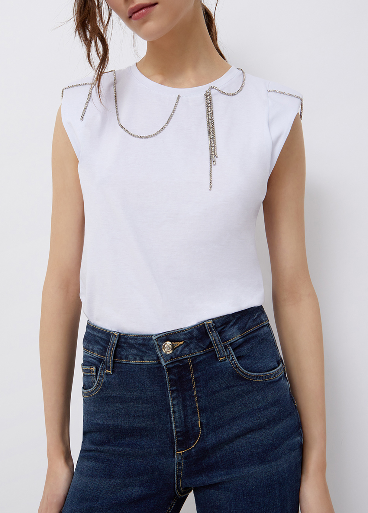 Liujo T-shirt Orné De Pierres Avec Épaulettes Ouatinées