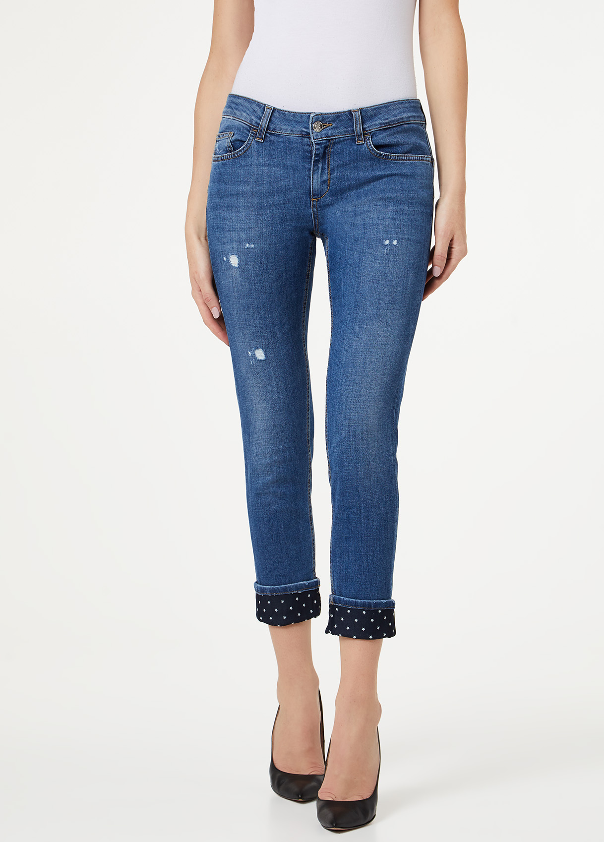 cropped turn up jeans