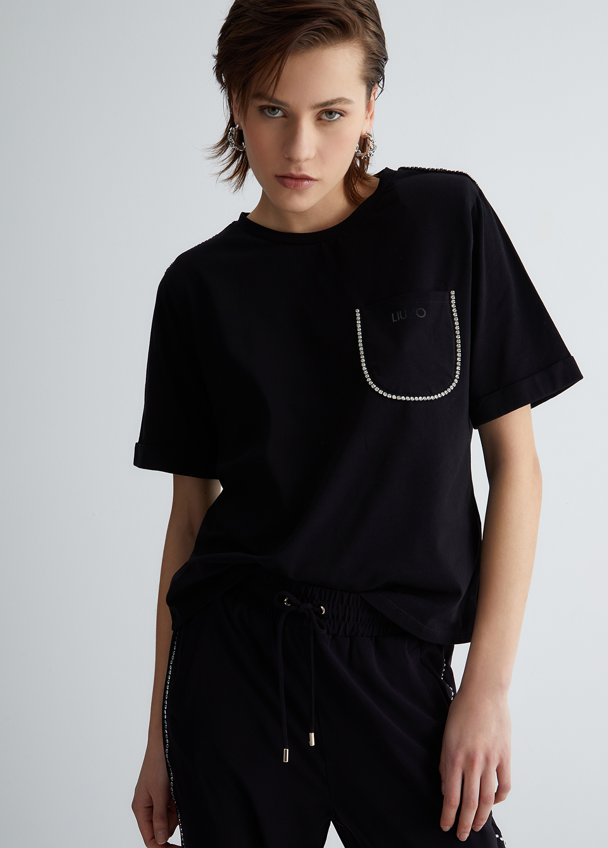 Liujo T-shirt Avec Poche Poitrine Et Strass