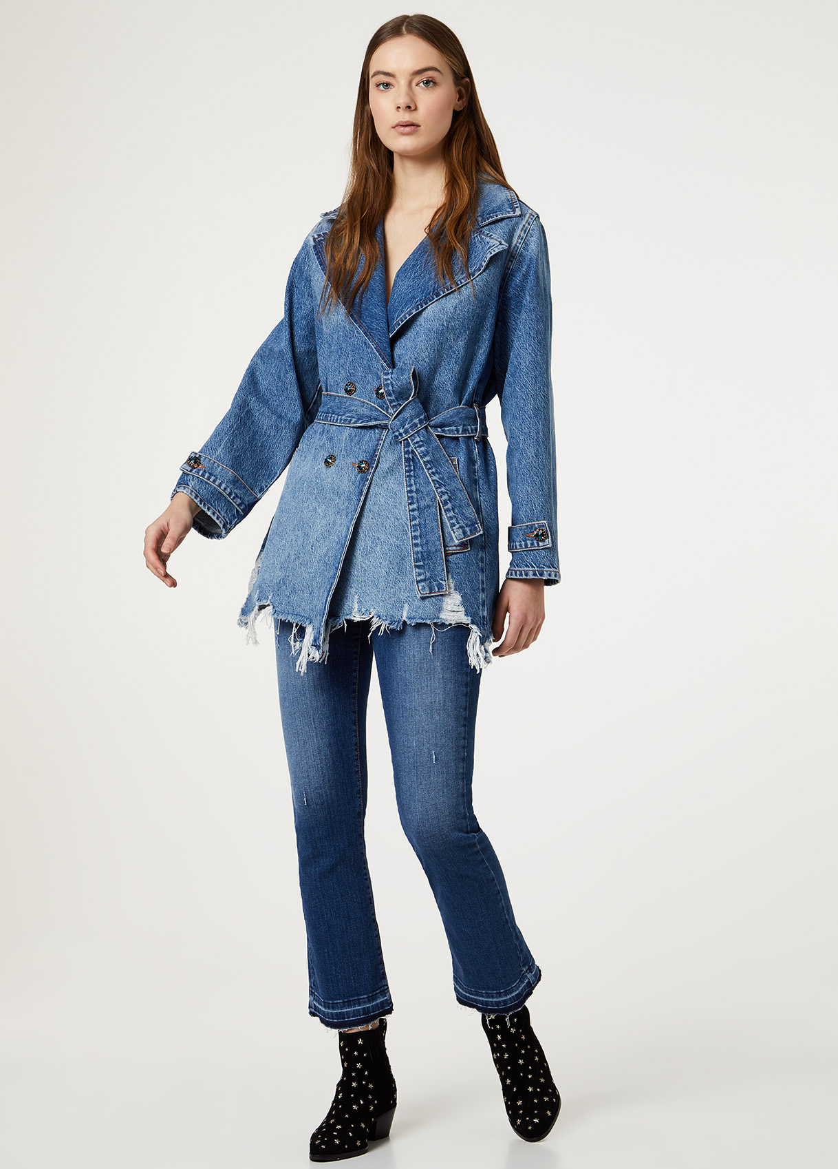 Short denim trench coat