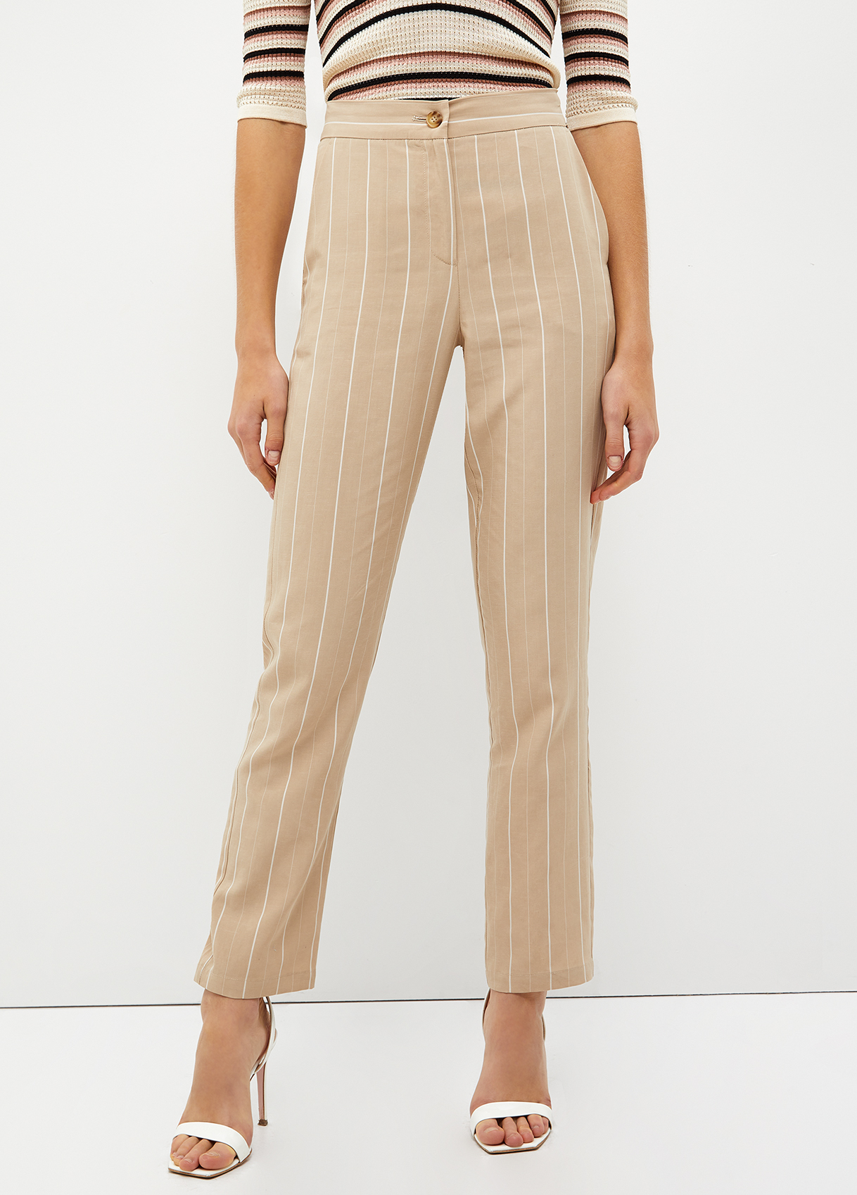 Liujo Pantalon À Rayures En Lin Mélangé