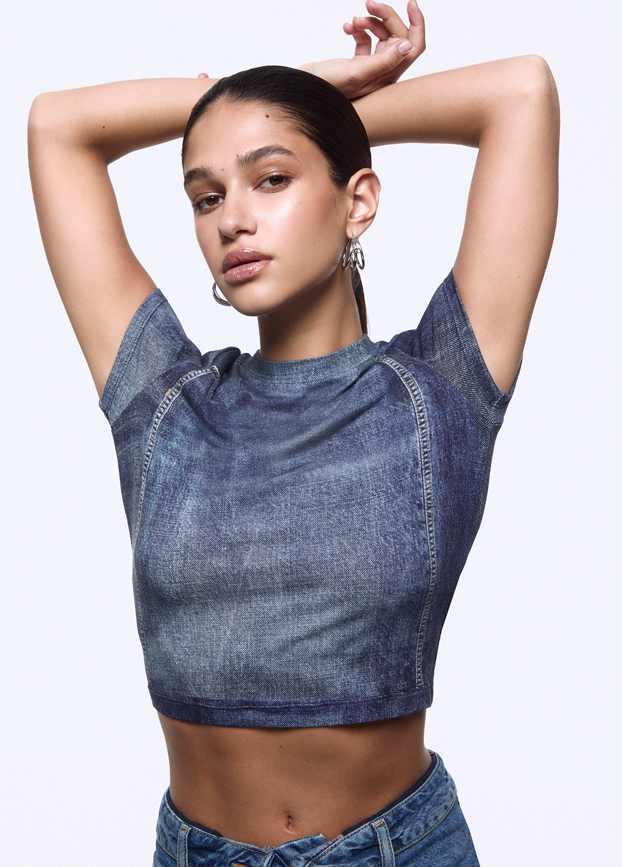 Liu Jo Cropped Denim-finish T-shirt